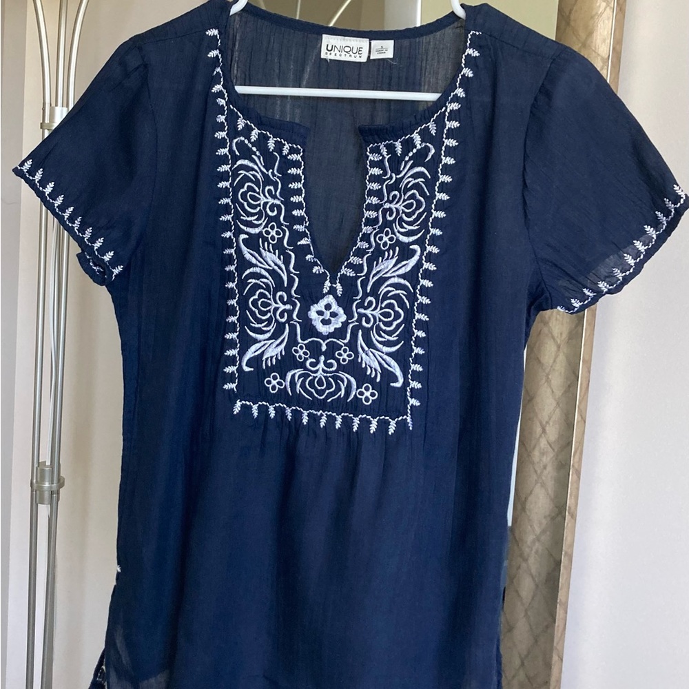 Unique Spectrum Boho Style Blouse. Embroidered tunic, EUC